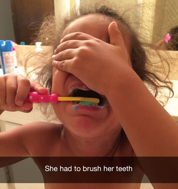 She had to brush her teeth