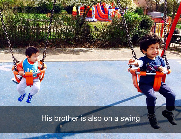 His brother is also on a swing