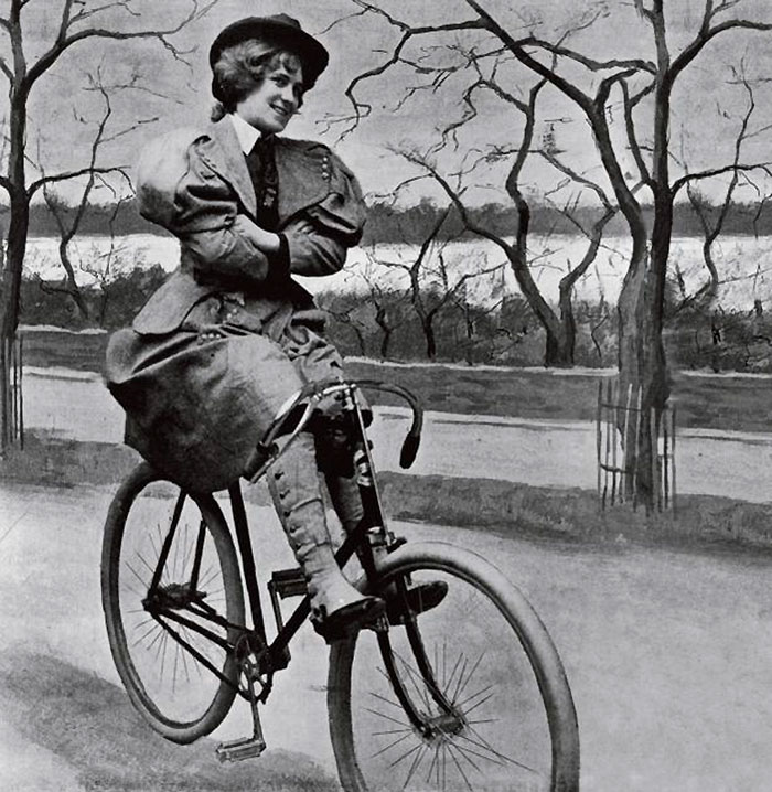 A Woman Riding A 'scorcher', A Victorian Bicycle, In St James' Park, London