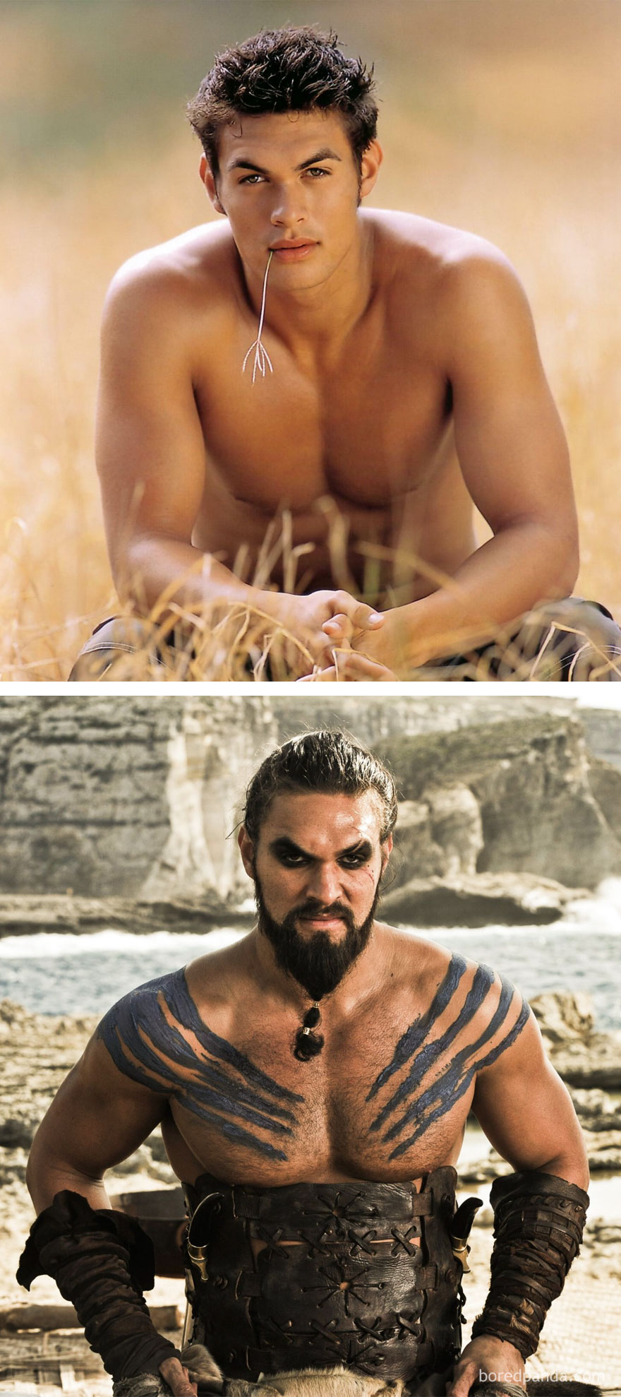Jason Momoa As Jason (In 2003's Baywatch) And As Khal Drogo (In GoT)