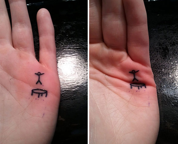 Trampoline Tattoo Where The Stick Man Jumps When You Bend Your Palm