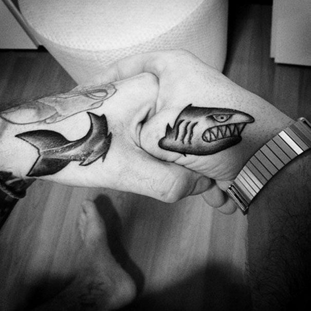 Shark Tattoo Only Visible When You Hold Your Hands Like This