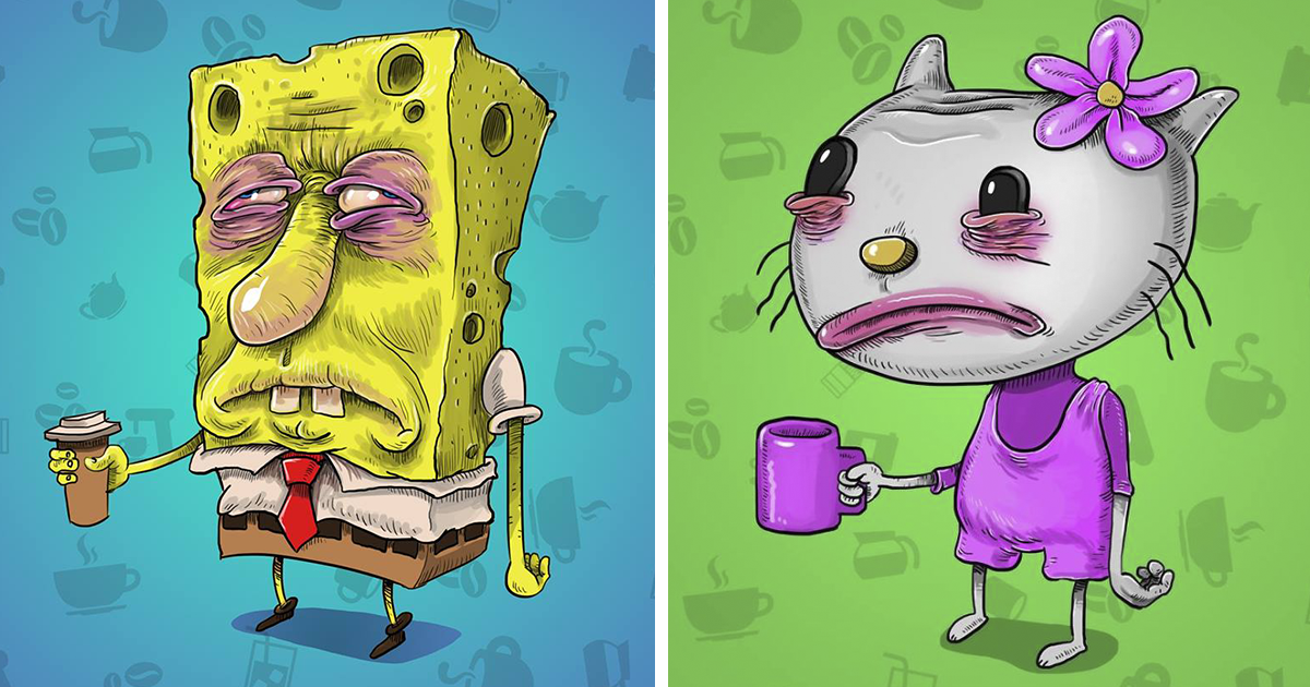 I Painted Famous Cartoon Characters Before Their Morning Coffee | Bored  Panda