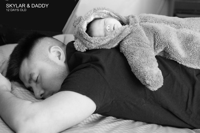 Baby And Daddy Both Sleeping.. So I Put Baby On Daddy's Back And Took This Shot:)