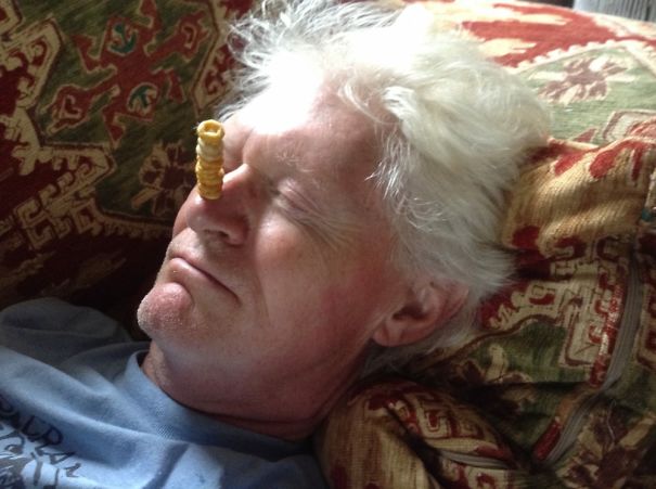 I'm Not Sure Grandma Gets This, But This Was Her Attempt On A Sleeping Grandpa.
