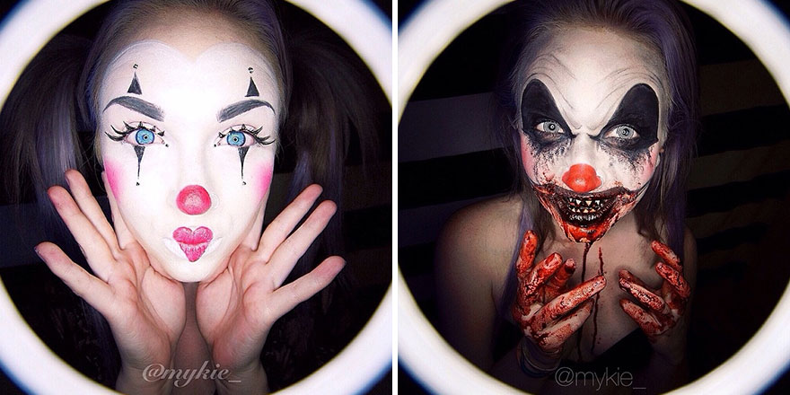 Happy Clown Before And After The Start Of A Horror Movie