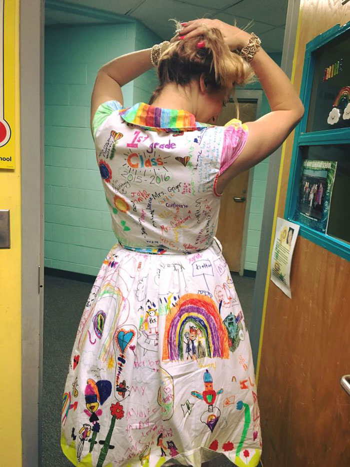 First-Grade Teacher Lets Students Draw On Her Dress For Last Day Of School