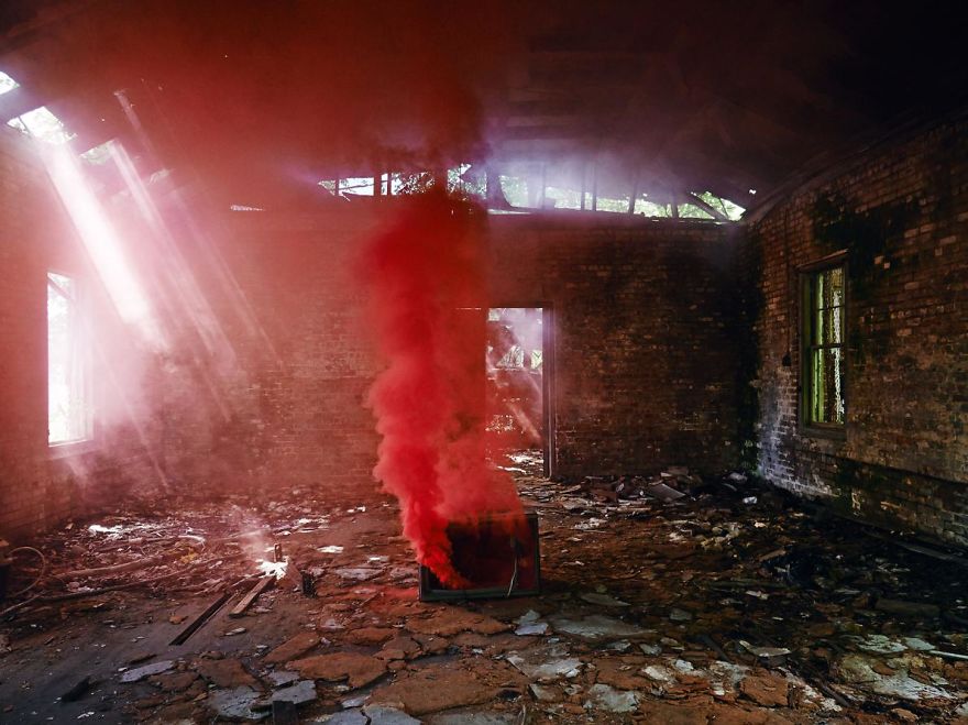 Photographer Makes Abandoned Places Come To Life With Showers Of Sparks And Colorful Smoke