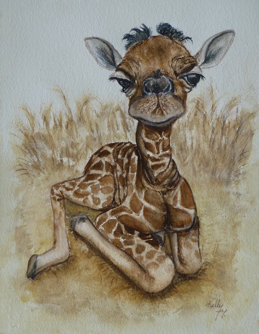 Adorable New Born Baby Giraffe Painting