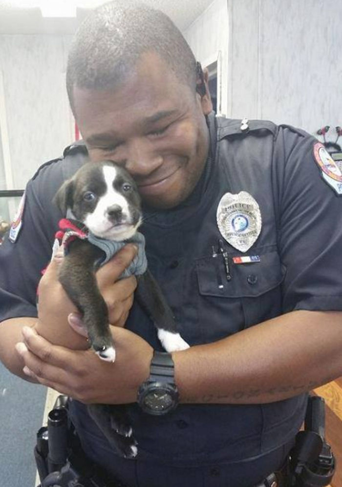 Officer Holding His New Family Member