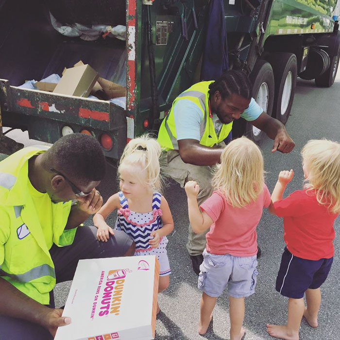 These Triplets Give Food And Drinks To Their BFF Garbage Men