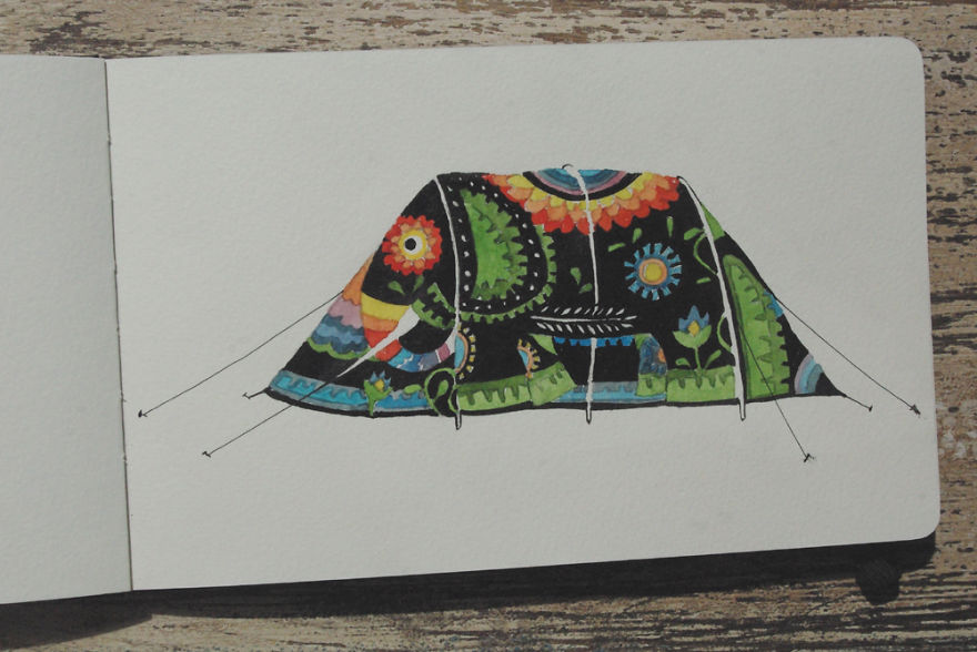 I've Been Drawing Elephants In The Tent For 8 Years On Every Camping Holiday