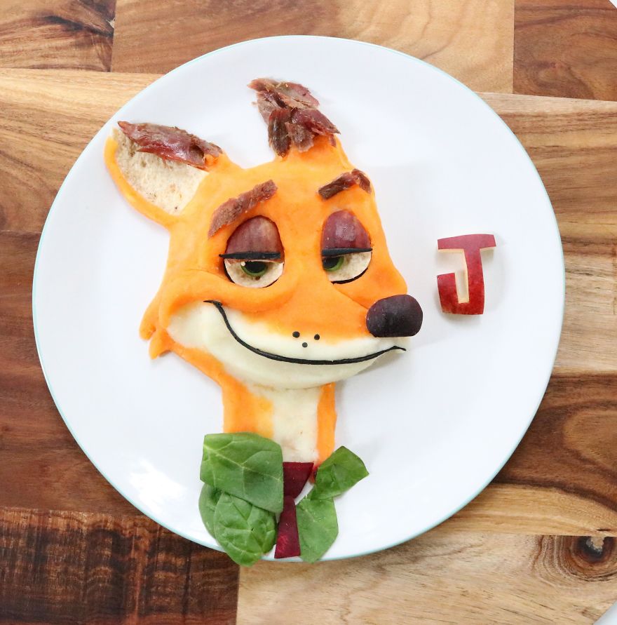 Nick Wilde From Zootopia. Lamb Shanks With Sweet Potato Mash, Spinach, Beetroot, Figs And Wholemeal Wrap
