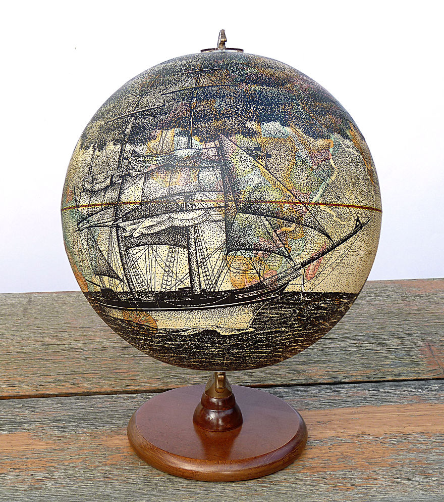 Rotating Stippling Illustration I Created On A Vintage Style World Globe