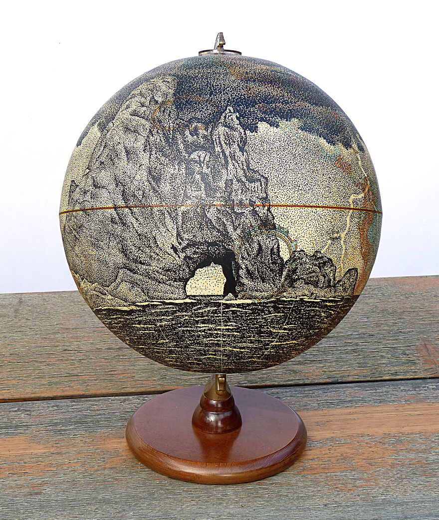Rotating Stippling Illustration I Created On A Vintage Style World Globe