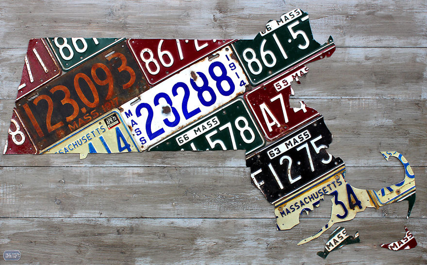 I Made These Artwork Using Vintage License Plates
