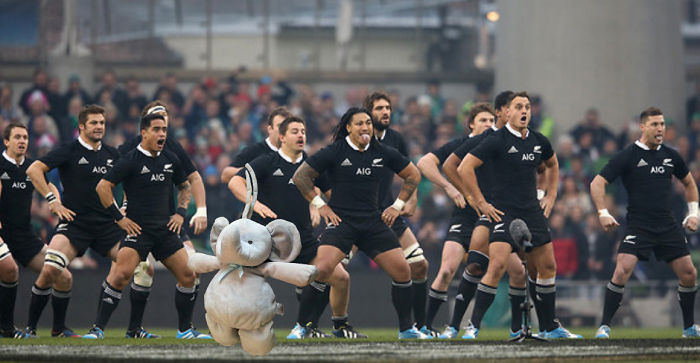 Doing The Maori Haka With The All Blacks Rugby Team In New Zealand.