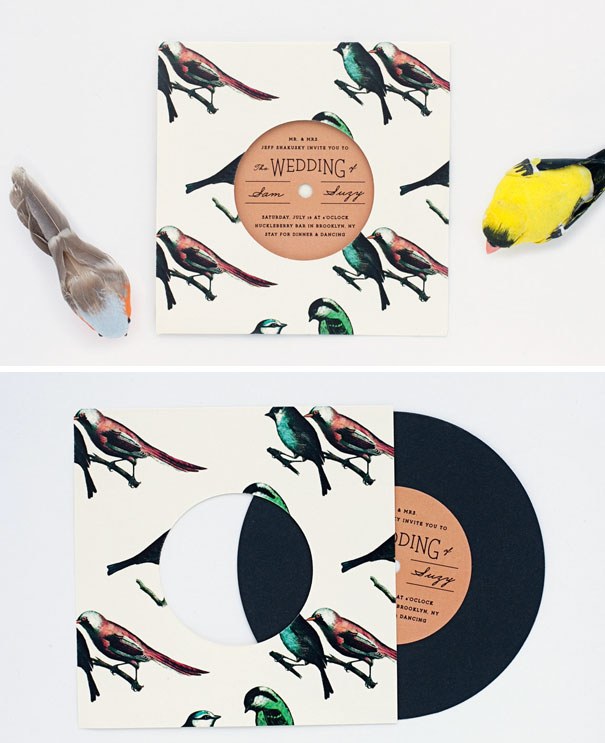 Bird Pattern Record With Sleeve Invitation