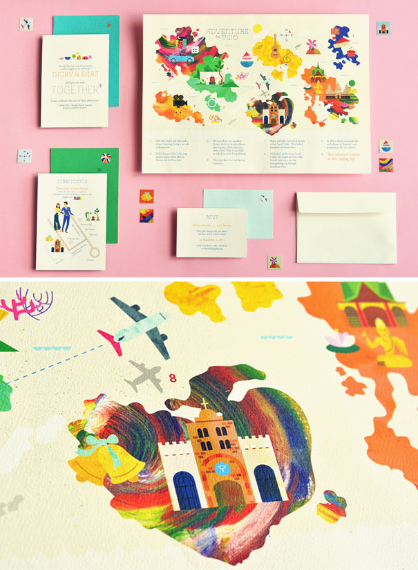 Travel-Themed Wedding Invitations With Relationship Storytelling Map