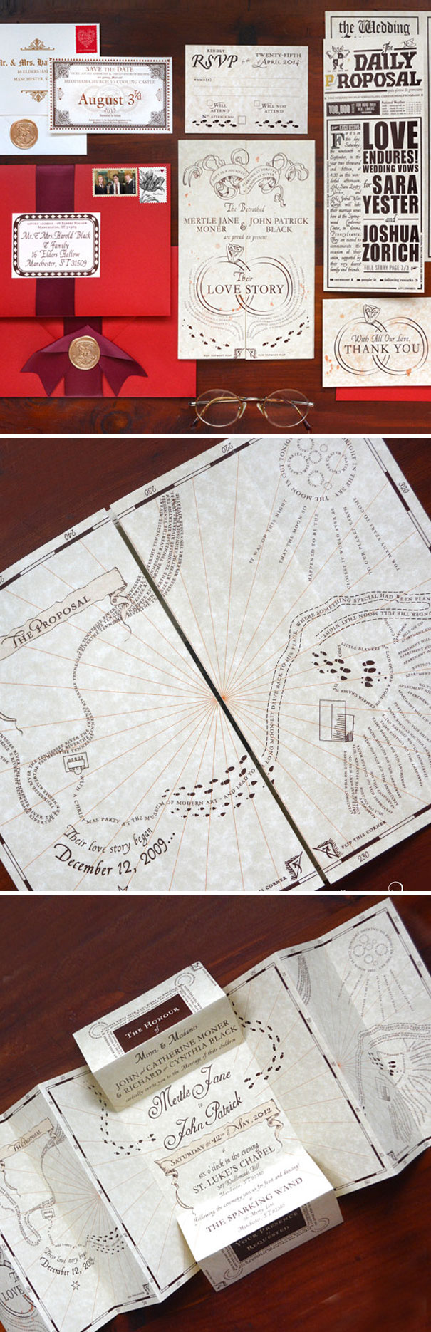 Wedding Invitations As The Marauder's Map From Harry Potter