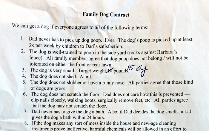 Kids Wanted A Dog So Their Dad Made Them Sign This Super Detailed Family Dog Contract