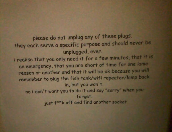 My Dads Note To My Brothers About The Plugs In The House