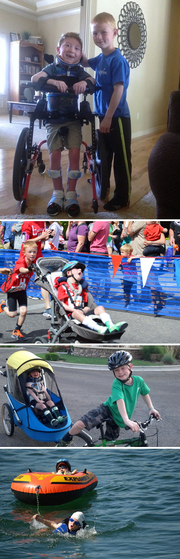 8-Year-Old Noah Completes Mini-Triathlon With His Disabled Brother Lucas