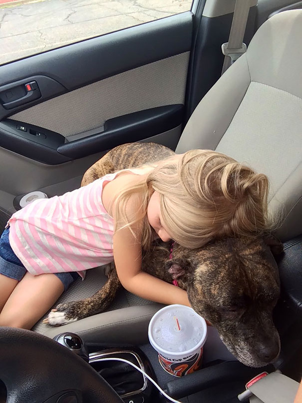 She Found Out Our Dog Had To Get Shots, So Wile We Were Waiting In The Parking Lot Of The Vet Our Daughter Hugged Her And Told Her That Shots Hurt But It Will All Be Okay And That She Will Take The Dog To The Toy Store If She Was A Good Girl