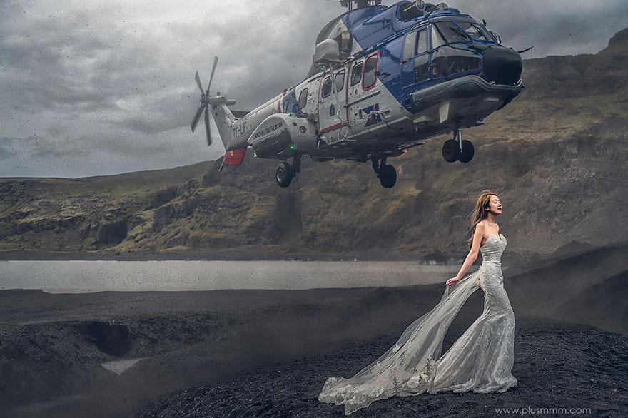 Helicopter Almost Hits Bride's Head For Crazy Wedding Photo