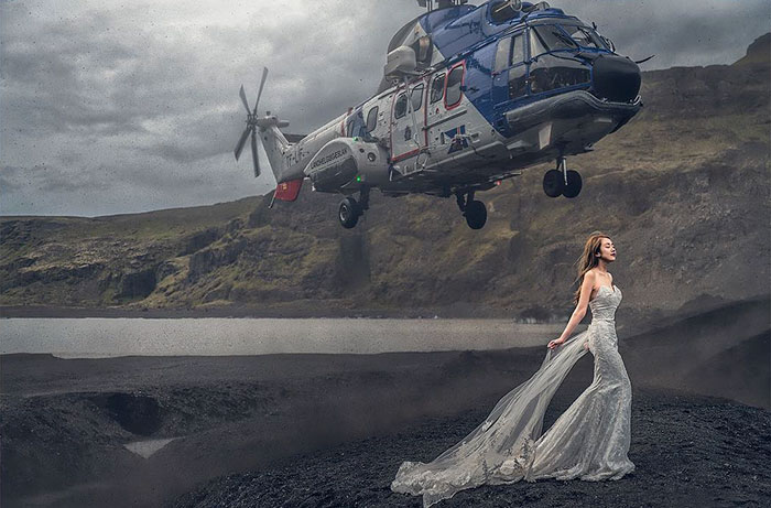 Helicopter Almost Hits Bride’s Head For Crazy Wedding Photo