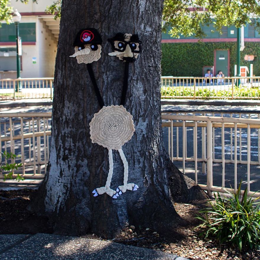 Yarn Bombers Discover A Pok&eacute;mon Go Protest In San Mateo!