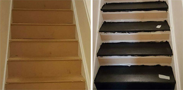Woman Paints Staircase With Her Favorite Book Covers