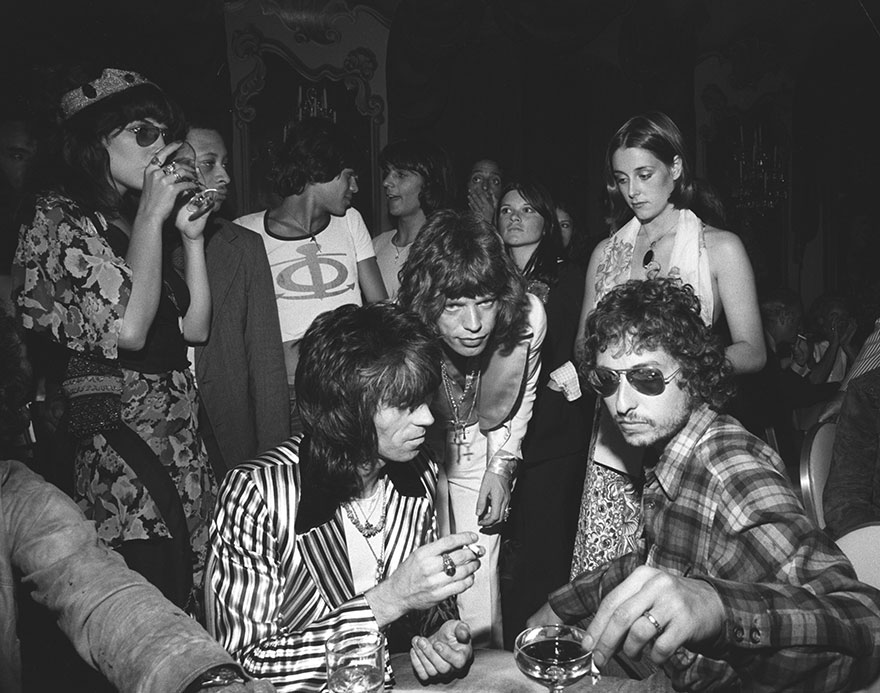 Bob Dylan With Mick Jagger And Keith Richards At Jaggers 29th Birthday Party, July 1972