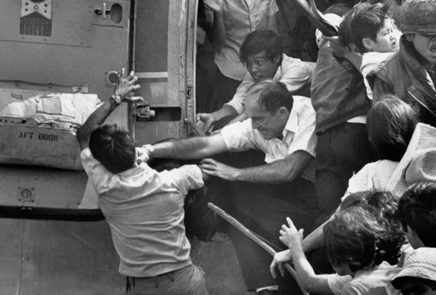An American Evacuee Punches A South Vietnamese Man For A Place On The Last Chopper Out Of The US Embassy During The Evacuation Of Saigon In 1975