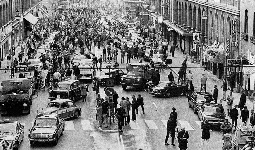 First Morning After Sweden Changed From Driving On The Left Side To Driving On The Right, 1967