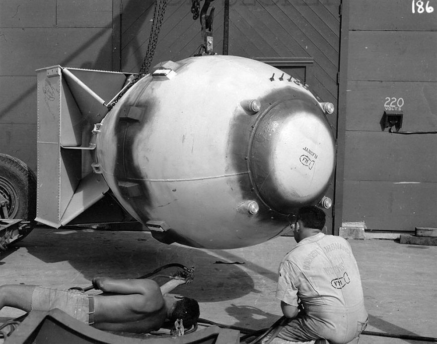 Finalizing The Fat Man Atomic Bomb, Which Was Dropped On Nagasaki On August 9, 1945. On Its Nose It Had Stenciled The Acronym “Jancfu”- Joint Army-Navy-Civilian F*** Up