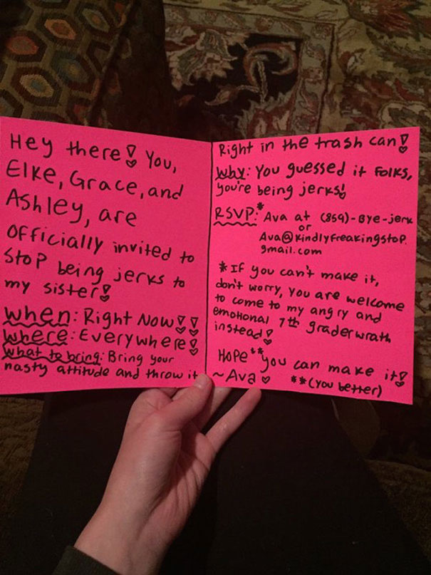 12-Year-Old Trolls Little Sister’s Bullies With Fake Party Invitation