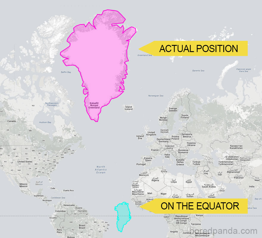 On The Map Greenland Looks Huge, But This Happens When You Move It On The Equator