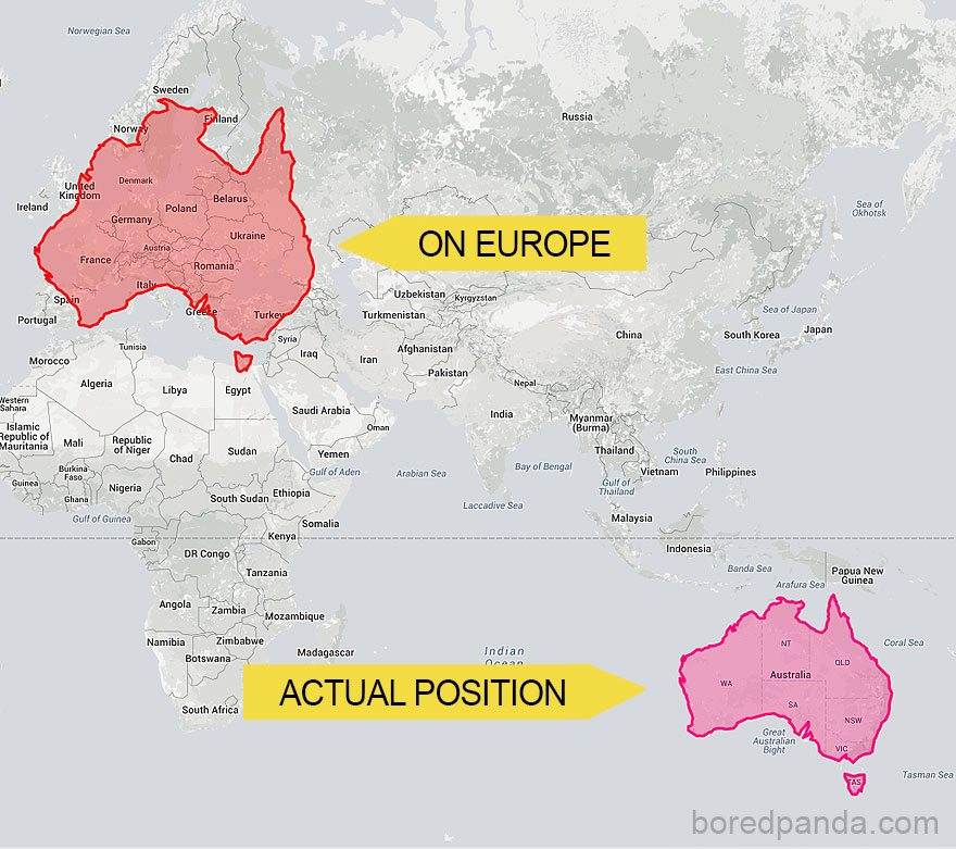 Australia Is Way Bigger Than You May Think - It Covers Almost The Whole Of Europe