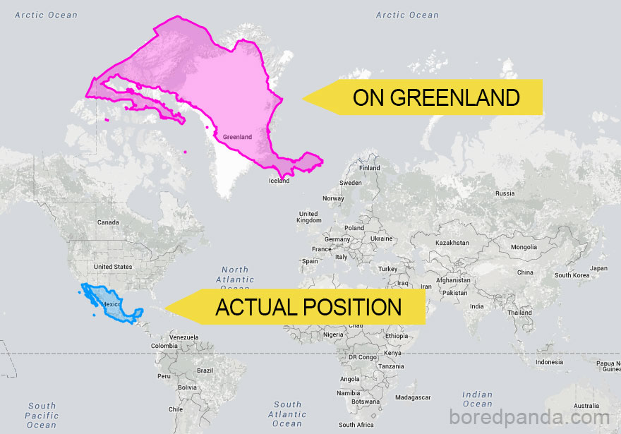 When You Move Mexico Onto Greenland Its Size Increases Dramatically