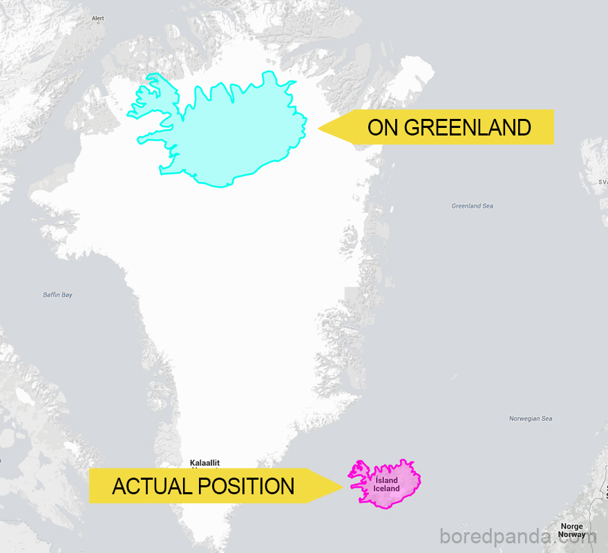 Tiny Iceland Compared To Its Giant Neighbor Greenland