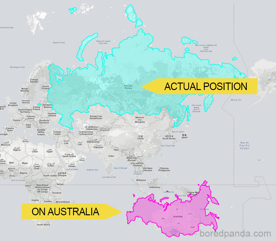 How The Size Of Russia Changes As You Move It South