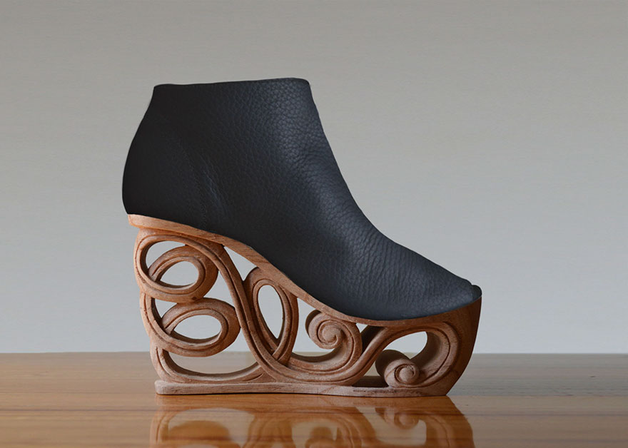 Beautifully Detailed Wooden Heels Carved Using Ancient Vietnamese Pagoda Techniques
