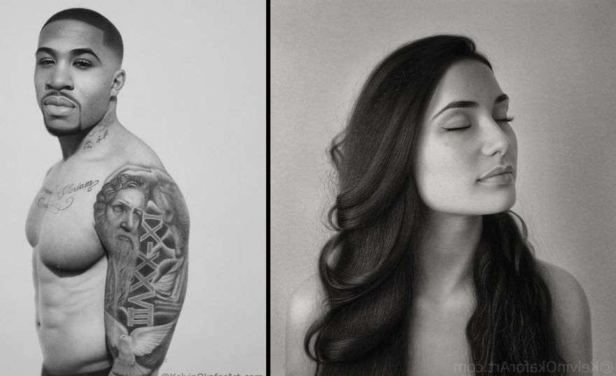 Very Detailed Black And White Pencil Drawing Portraits