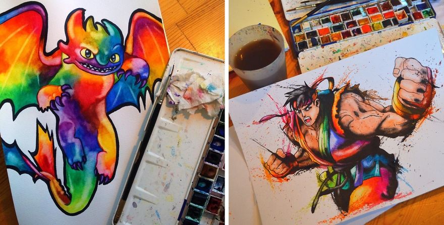 Retro Fan Art Comics, Manga And Video Games, Paintings