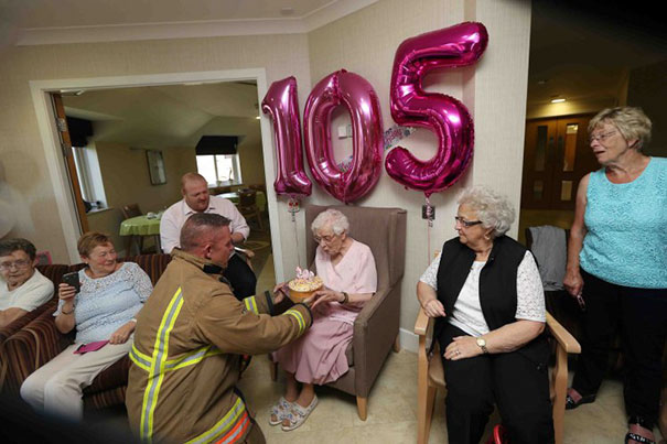 This 105-Year-Old Woman Had Only One Birthday Wish - A "Fireman With Tattoos"