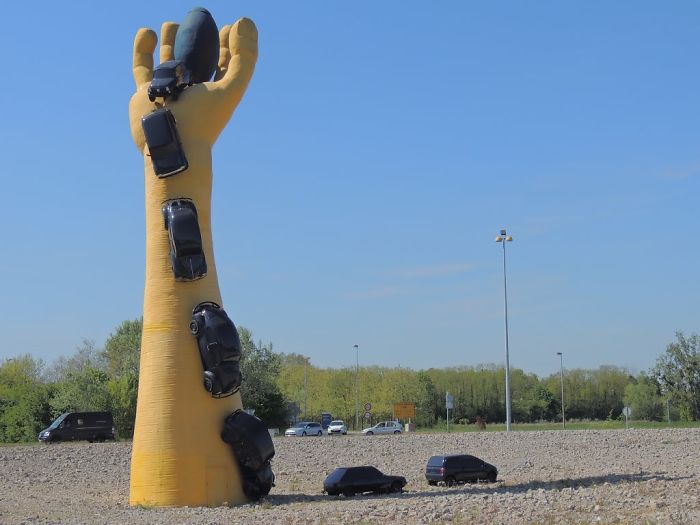 The Yellow Hand- Châtellerault, France. It's Huge And These Are Real Cars Btw.