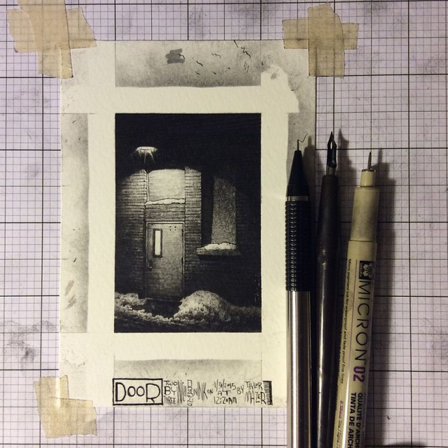 Miniature Architecture Drawings Created With Pencil And Ink