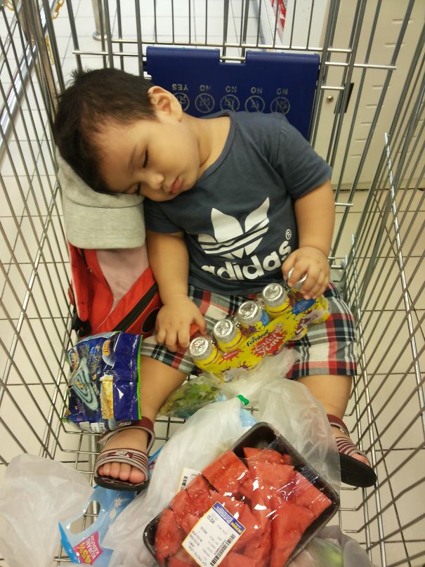 Fell Asleep While Eating Watermelon; In The Cart While Mummy Shops