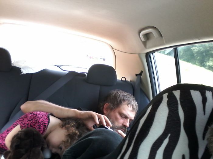 Napping With Pop Pop In Backseat..